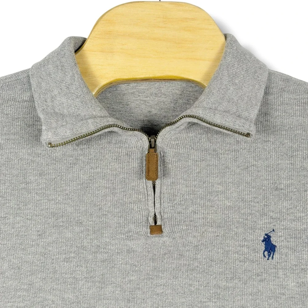 Polo Ralph Lauren Quarter Zip Men Small Gray Pullover Cotton Knit Sweater Pony